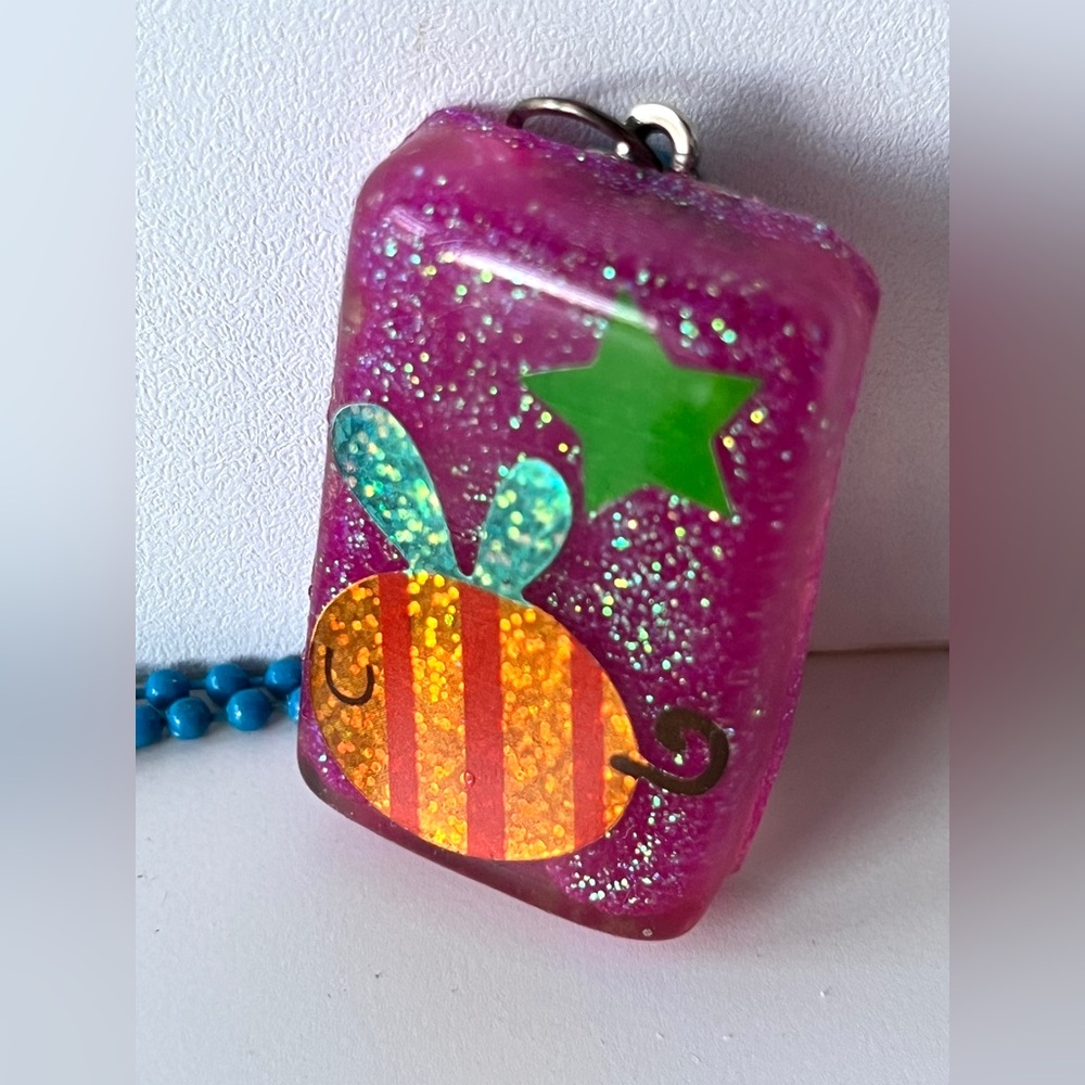 Glittery Purple and Orange Bee Resin Pendant
